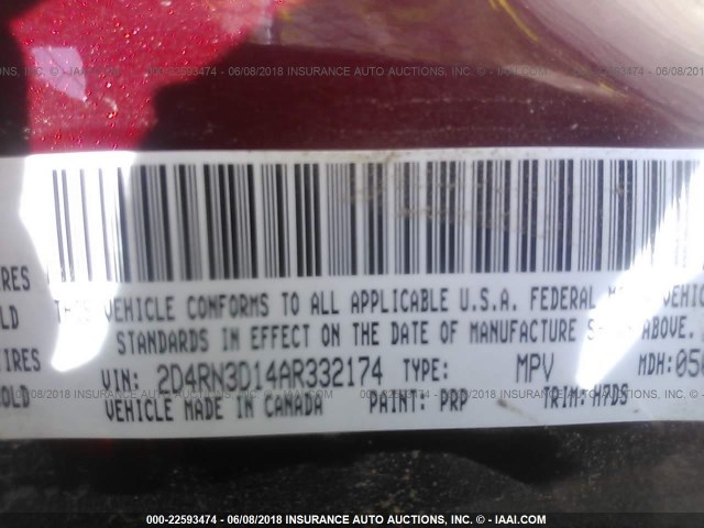 2D4RN3D14AR332174 - 2010 DODGE GRAND CARAVAN HERO BURGUNDY photo 9