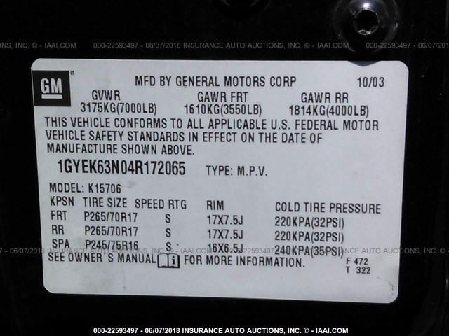 1GYEK63N04R172065 - 2004 CADILLAC ESCALADE LUXURY أزرق غامق صورة 9