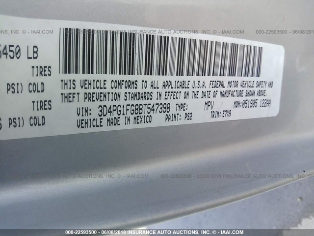 3D4PG1FG8BT547398 - 2011 DODGE JOURNEY MAINSTREET SILVER photo 9