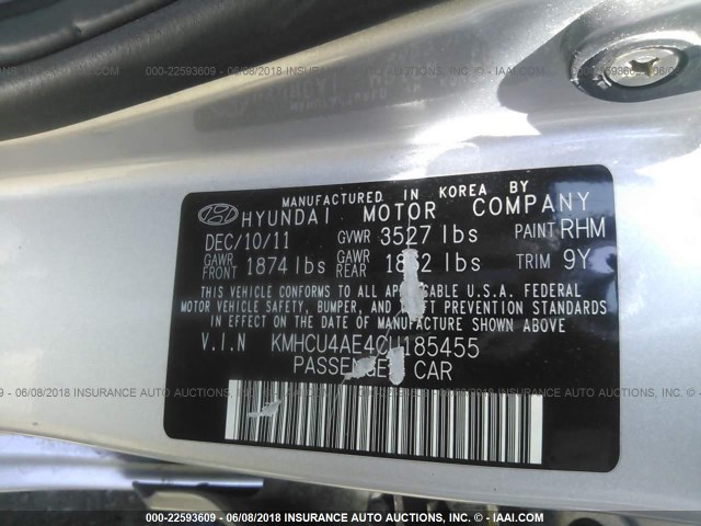 KMHCU4AE4CU185455 - 2012 HYUNDAI ACCENT GLS/GS/SE SILVER photo 9