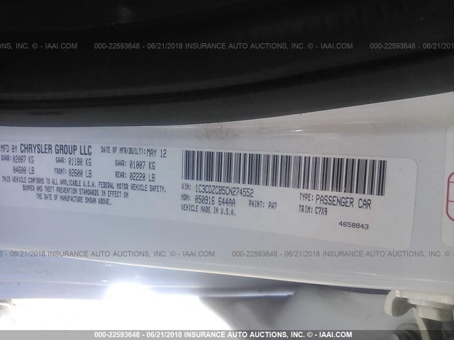 1C3CDZCB5CN274552 - 2012 DODGE AVENGER SXT WHITE photo 9