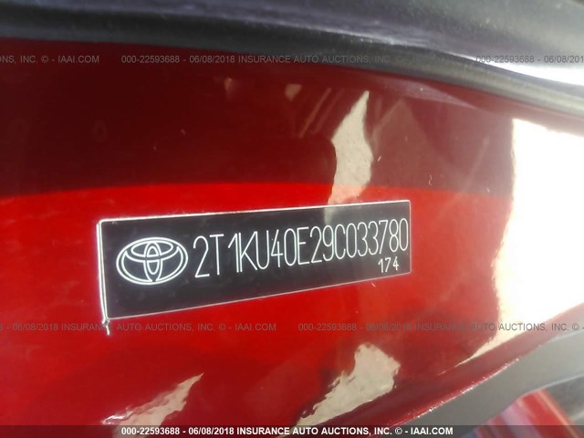 2T1KU40E29C033780 - 2009 TOYOTA COROLLA MATRIX  RED photo 9