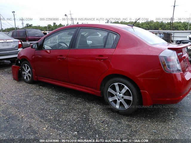 3N1AB6APXCL784839 - 2012 NISSAN SENTRA 2.0/2.0S/SR/2.0SL RED photo 3