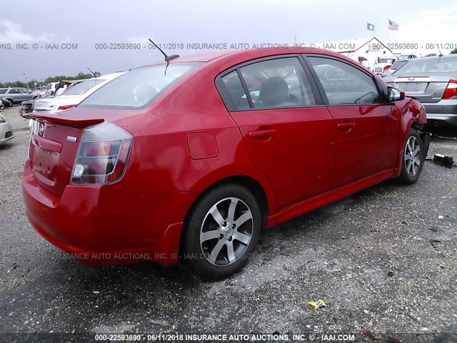 3N1AB6APXCL784839 - 2012 NISSAN SENTRA 2.0/2.0S/SR/2.0SL RED photo 4