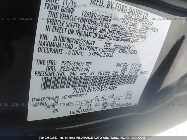 2LNBL8EV2BX754049 - 2011 LINCOLN TOWN CAR EXECUTIVE L BLACK photo 9