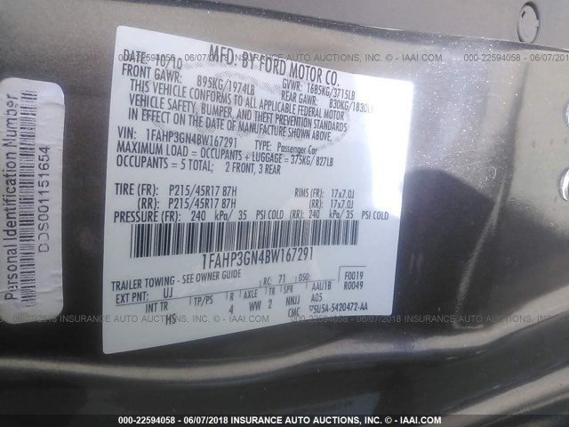 1FAHP3GN4BW167291 - 2011 FORD FOCUS SES SILVER photo 9