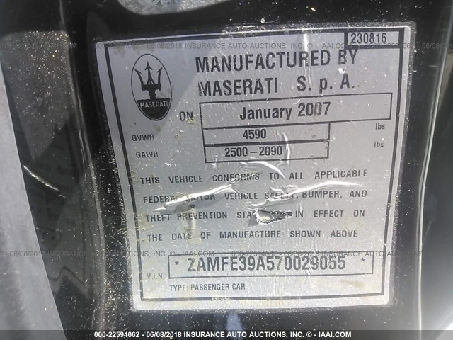 ZAMFE39A570029055 - 2007 MASERATI Quattroporte M139 BLACK photo 9