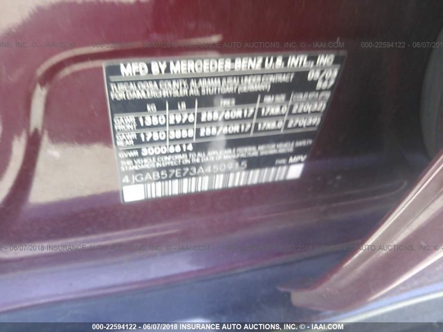 4JGAB57E73A450915 - 2003 MERCEDES-BENZ ML 350 RED photo 9