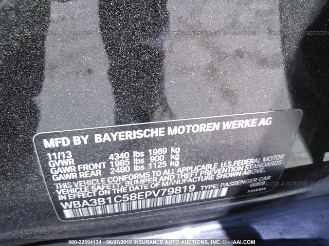 WBA3B1C58EPV79819 - 2014 BMW 320 I BLACK photo 9