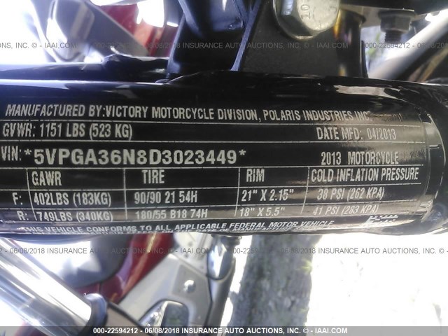 5VPGA36N8D3023449 - 2013 VICTORY MOTORCYCLES VEGAS 8-BALL BLACK photo 10