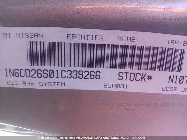 1N6DD26S01C339266 - 2001 NISSAN FRONTIER KING CAB XE GRAY photo 9