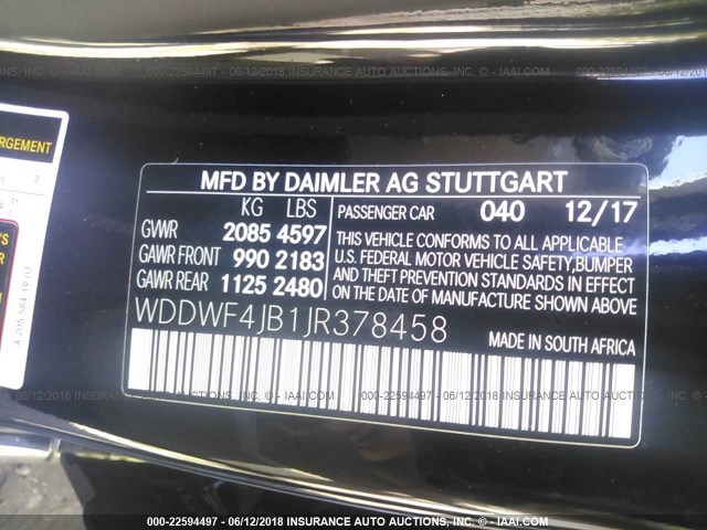 WDDWF4JB1JR378458 - 2018 MERCEDES-BENZ C 300 BLACK photo 9