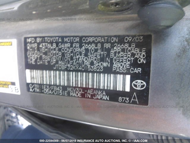 JTDBF32KX40153823 - 2004 TOYOTA CAMRY LE/XLE GRAY photo 9