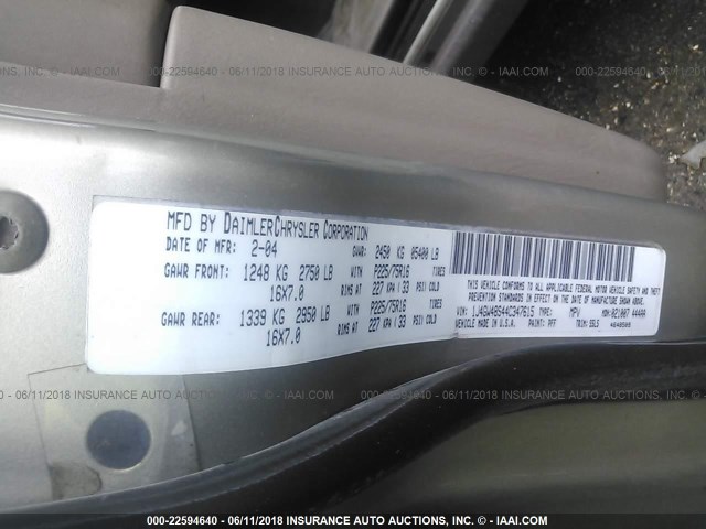 1J4GW48S44C347615 - 2004 JEEP GRAND CHEROKEE LAREDO/COLUMBIA/FREEDOM 金色 照片 9