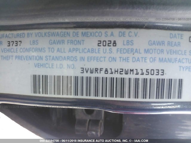 3VWRF81H2WM115033 - 1998 VOLKSWAGEN JETTA TDI BLUE photo 9