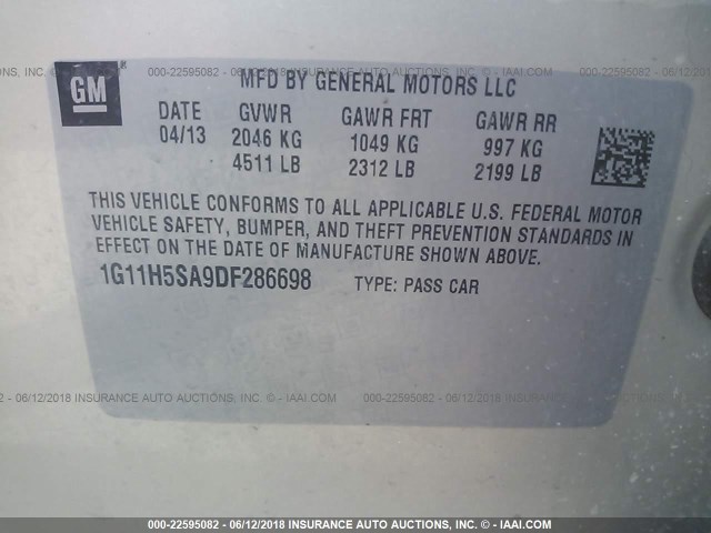 1G11H5SA9DF286698 - 2013 CHEVROLET MALIBU LTZ 棕色 照片 9