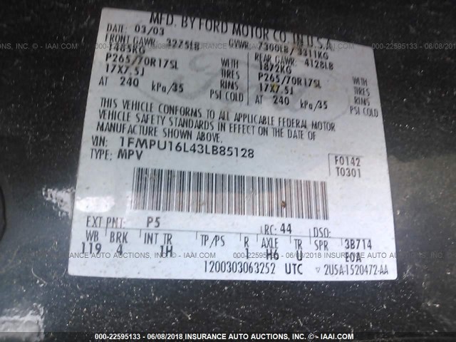 1FMPU16L43LB85128 - 2003 FORD EXPEDITION XLT მწვანე ფოტო 9