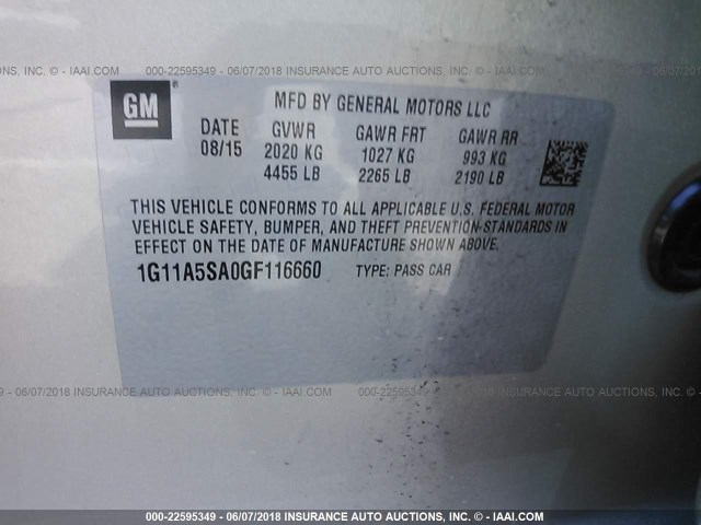 1G11A5SA0GF116660 - 2016 CHEVROLET MALIBU LIMITED LS SILVER photo 9