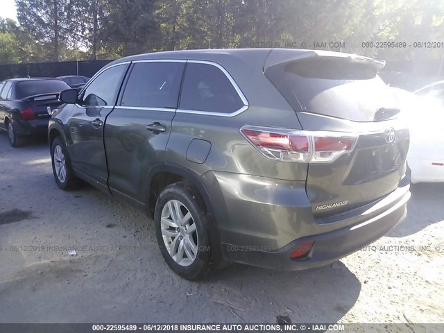 5TDBKRFH9FS202426 - 2015 TOYOTA HIGHLANDER LE/LE PLUS GRAY photo 3