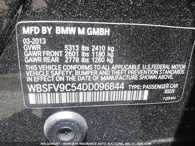 WBSFV9C54DD096844 - 2013 BMW M5 BLACK photo 9