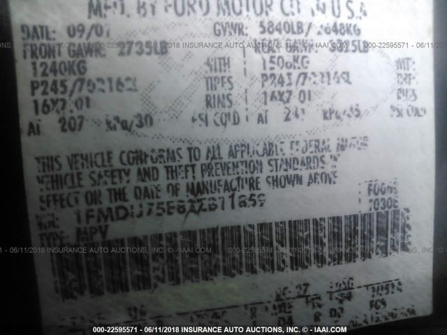 1FMDU75E82ZB11859 - 2002 FORD EXPLORER LIMITED 黑色 照片 9