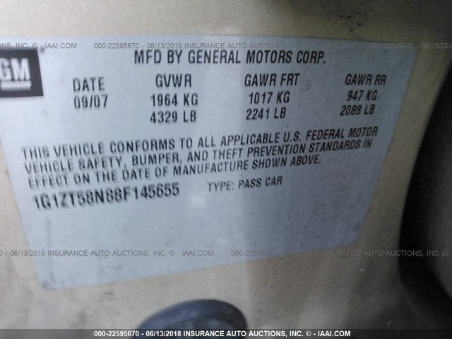 1G1ZT58N88F145655 - 2008 CHEVROLET MALIBU LT/CLASSIC Braun Foto 9