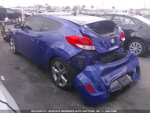 KMHTC6ADXCU072017 - 2012 HYUNDAI VELOSTER BLUE photo 3