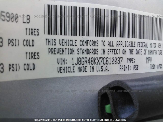 1J8GR48KX7C610037 - 2007 JEEP GRAND CHEROKEE LAREDO/COLUMBIA/FREEDOM 银色 照片 9