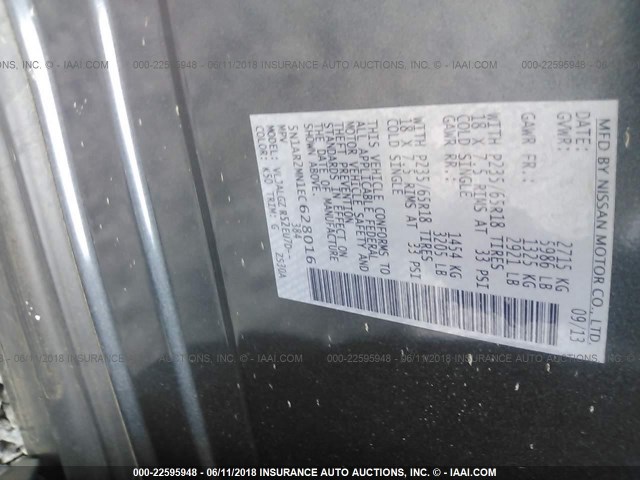 5N1AR2MN1EC628016 - 2014 NISSAN PATHFINDER S/SV/SL/PLATINUM 灰色 照片 9