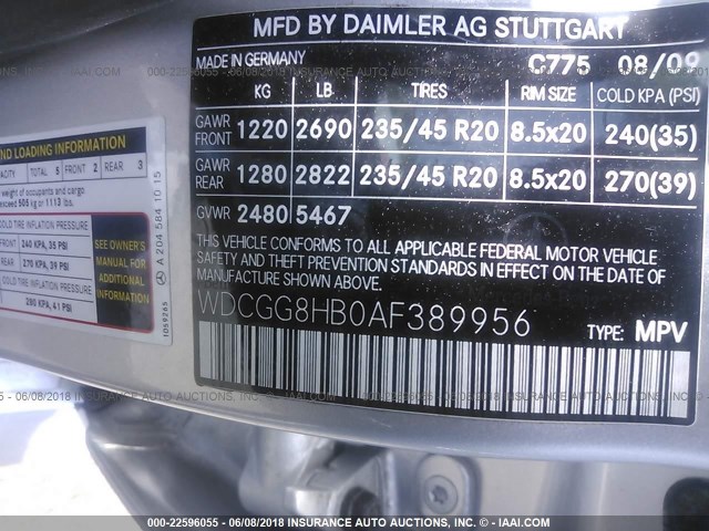 WDCGG8HB0AF389956 - 2010 MERCEDES-BENZ GLK 350 4MATIC SILVER photo 9