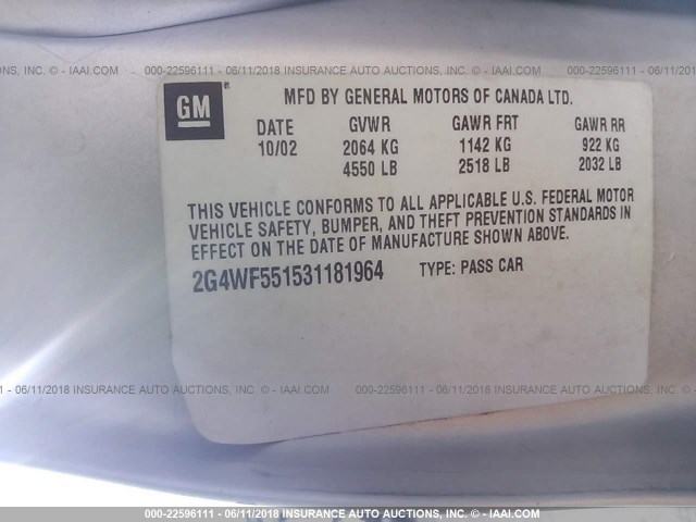 2G4WF551531181964 - 2003 BUICK REGAL GS SILVER photo 9