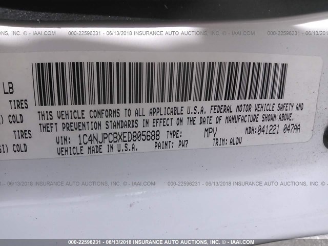 1C4NJPCBXED805688 - 2014 JEEP PATRIOT LIMITED WHITE photo 9