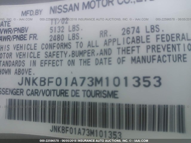 JNKBF01A73M101353 - 2003 INFINITI Q45 GRAY photo 9