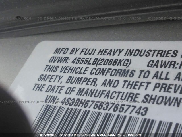 4S3BH675637657743 - 2003 SUBARU LEGACY OUTBACK AWP 银色 照片 9