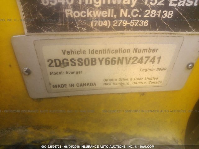 2DGSS0BY66NV24741 - 2006 ARGO AVENGER YELLOW photo 9