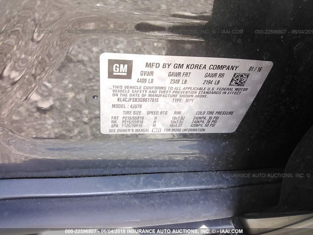 KL4CJFSB3GB617915 - 2016 BUICK ENCORE CONVENIENCE 灰色 照片 9