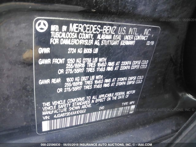 4JGAB72E4XA101302 - 1999 MERCEDES-BENZ ML 430 BLACK photo 9