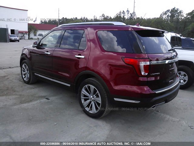 1FM5K7F85JGA27494 - 2018 FORD EXPLORER LIMITED RED photo 3