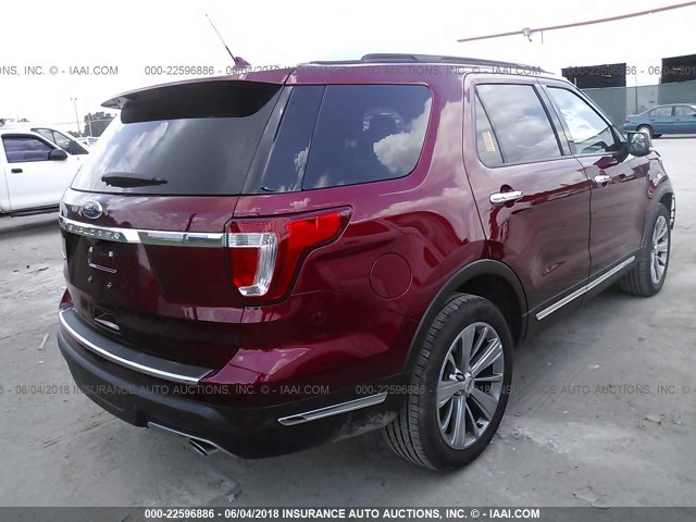 1FM5K7F85JGA27494 - 2018 FORD EXPLORER LIMITED 红色 照片 4