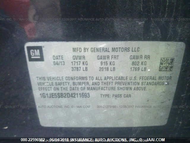 1G1JE5SB2D4211693 - 2013 CHEVROLET SONIC LTZ BLACK photo 9