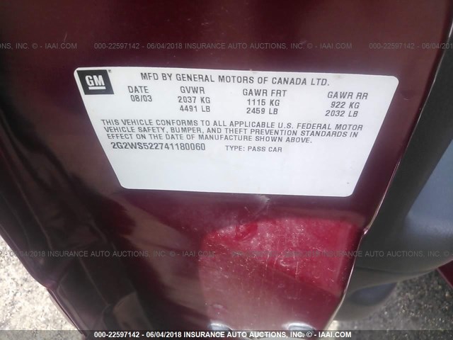 2G2WS522741180060 - 2004 PONTIAC GRAND PRIX GT2 მუქწითელი ფოტო 9