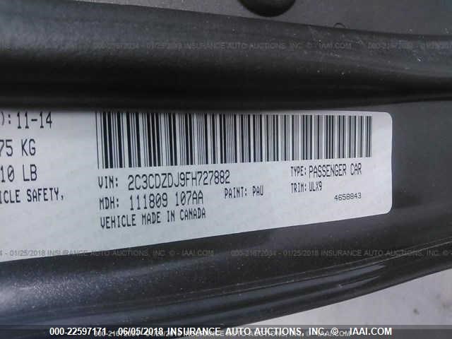 2C3CDZDJ9FH727882 - 2015 DODGE CHALLENGER SRT 392 GRAY photo 9