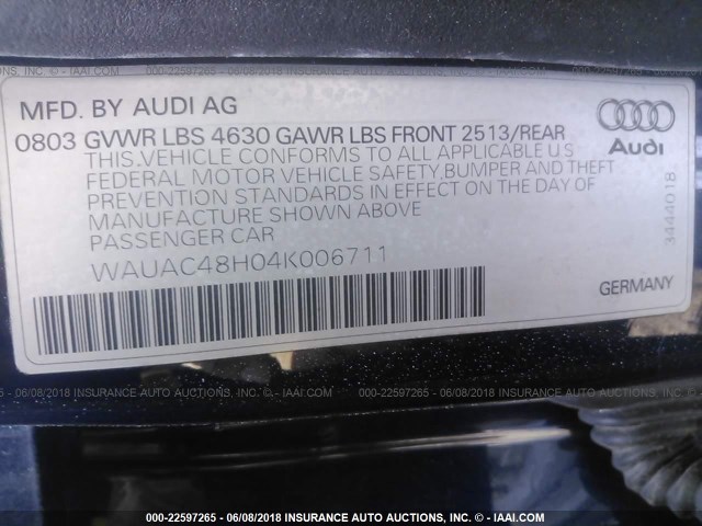 WAUAC48H04K006711 - 2004 AUDI A4 1.8 CABRIOLET BLUE photo 9