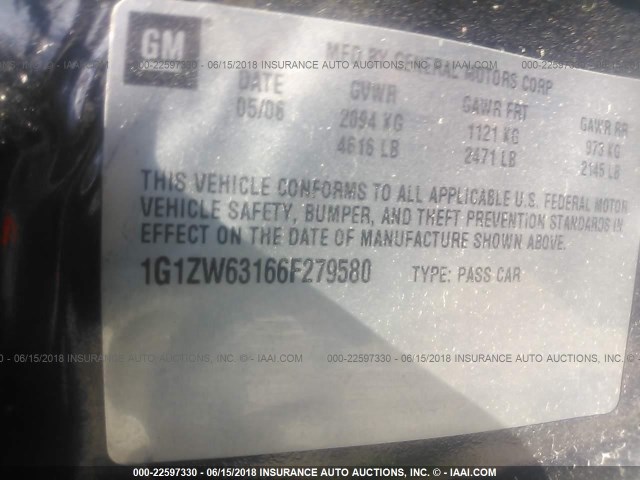 1G1ZW63166F279580 - 2006 CHEVROLET MALIBU MAXX SS BLACK photo 9