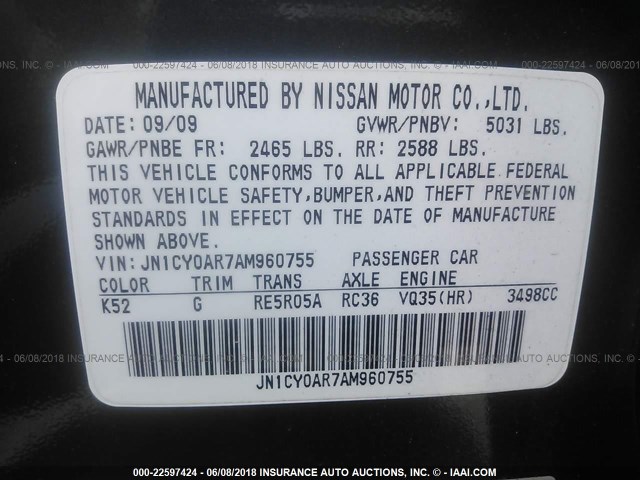 JN1CY0AR7AM960755 - 2010 INFINITI M35 SPORT GRAY photo 9