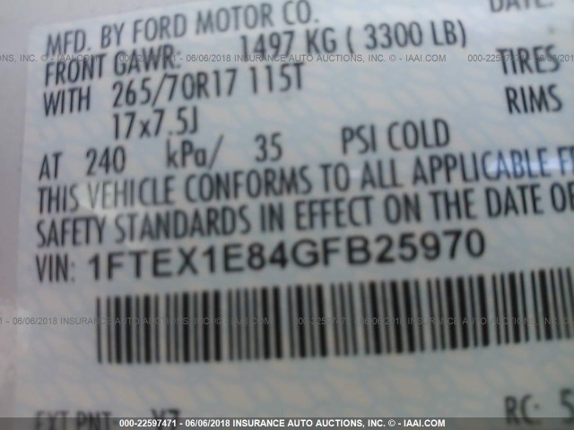 1FTEX1E84GFB25970 - 2016 FORD F150 SUPER CAB WHITE photo 9