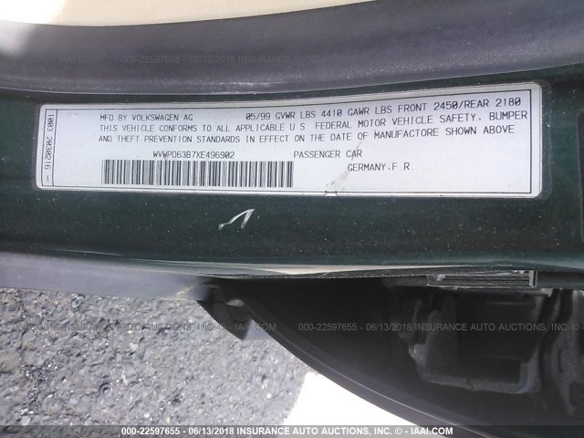 WVWPD63B7XE496902 - 1999 VOLKSWAGEN PASSAT GLX 绿色 照片 9