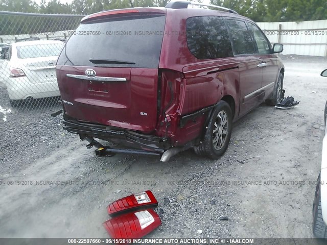 KNDMH4C77E6535809 - 2014 KIA SEDONA EX RED photo 4