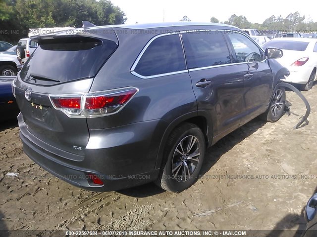 5TDKKRFHXGS504373 - 2016 TOYOTA HIGHLANDER XLE GRAY photo 4