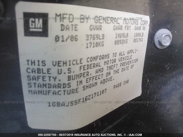 1G8AJ55F16Z171107 - 2006 SATURN ION LEVEL 2 GRAY photo 9